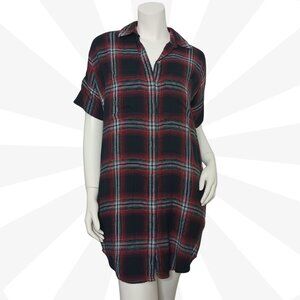 Madewell Blue Short Shirt Dress Size Extra Small Short Sleeve Plaid Cotton blend
